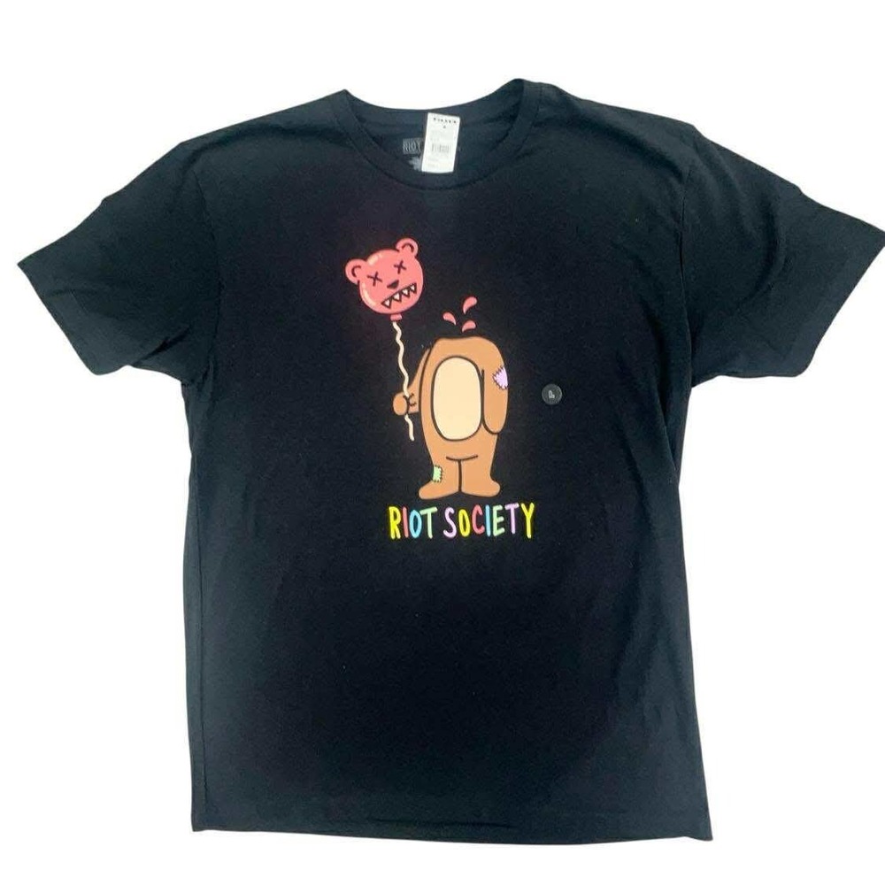 Riot Society Bear Balloon Black Graphic Print Cotton Blend T-Shirt L Tilly's nwt